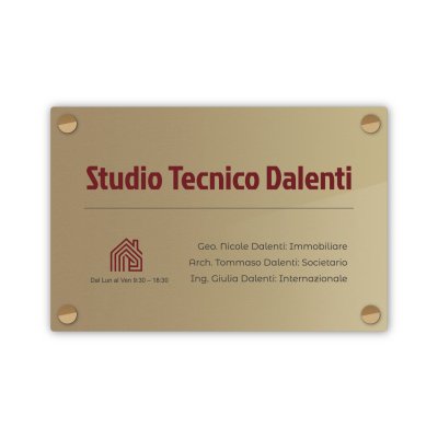 Targa Studio Tecnico a Tre Professionisti Singola Lastra Ottone