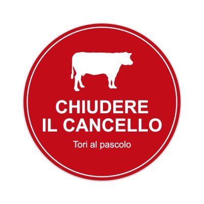 Cartello chiudere il cancello tori al pascolo