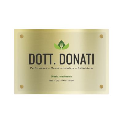 Targa Studio di Dietologia Doppia Lastra Alluminio Oro Spazzolato