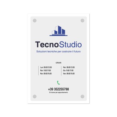 Targa Studio Tecnico con orario Doppia Lastra