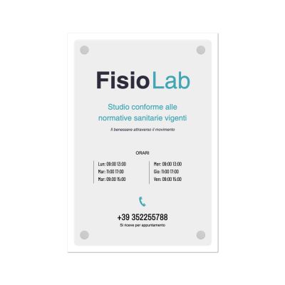 Targa Studio Fisioterapia Doppia Lastra Fondo Plexiglass Bianco