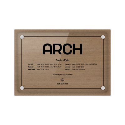 Targa orario ufficio in legno e plexiglass