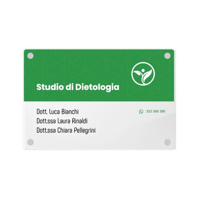 Targa Studio di Dietologia Singola lastra Plexiglass Rettangolare