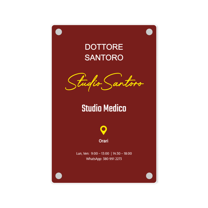 Targa Studio Medico Singola Lastra Plexiglass