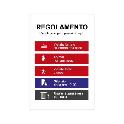 Cartello regole casa vacanze con simboli