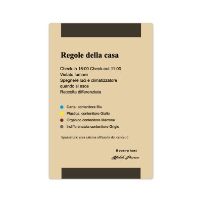 Cartello regole casa vacanze