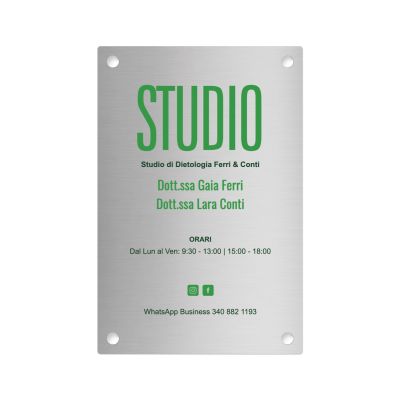 Targa Studio di Dietologia Singola Lastra Alluminio cm 20x30
