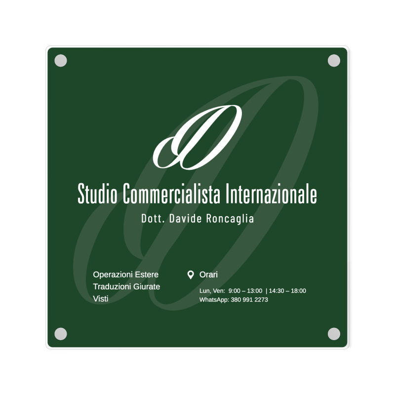 Targa Commercialista Singola Lastra Plexiglass